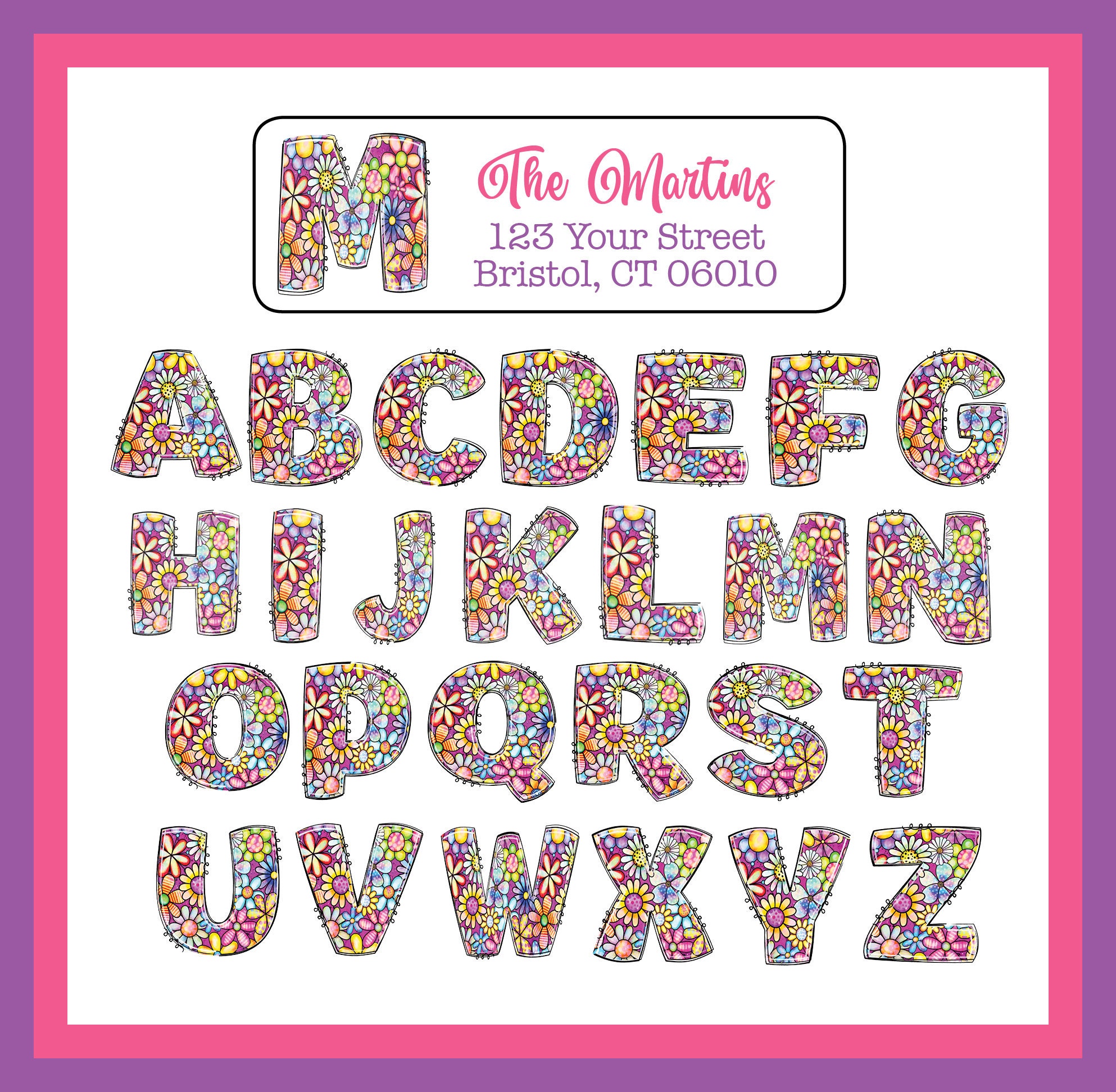 Personalized Address Labels Doodle Floral Letters Monogram, Sets of 30 ...