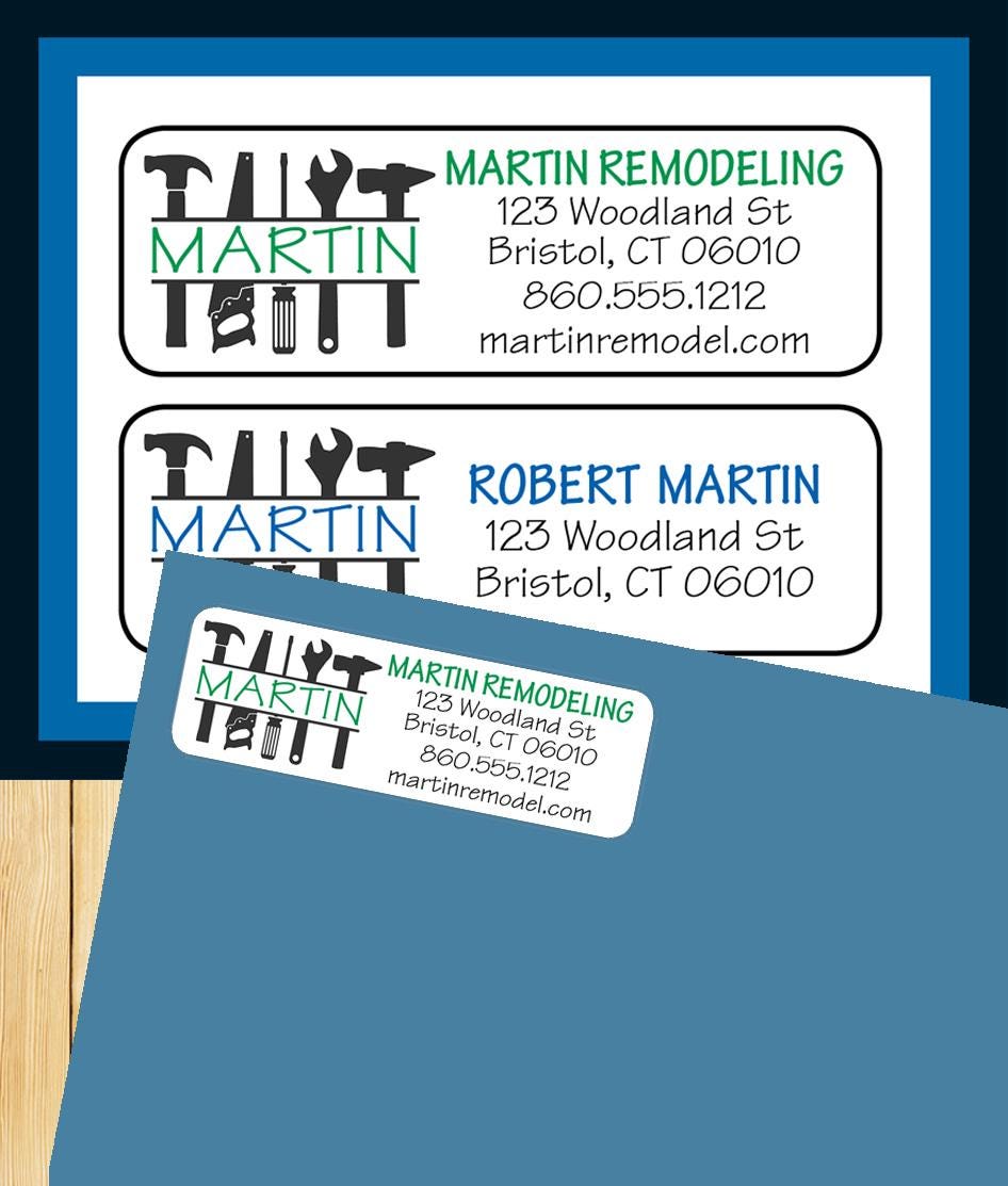 Personalized Tools Monogram Name Address Labels Sets of 30 Labels, Personalized Return Labels, Construction, Contractor