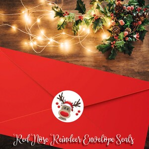 Ronde kerstenvelopstickers stickers, Rudolph the Red Nose Reindeer 1,5" ronde zegels