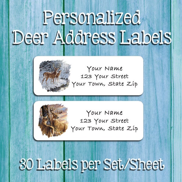 DEER Return ADDRESS Labels, Winter and Autumn Designs, Sets of 30, Personalized