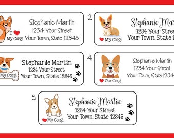 J'aime mes étiquettes d'adresse de retour CORGI, notre corgi, empreintes de pattes, chien mignon, par lot de 30, personnalisées