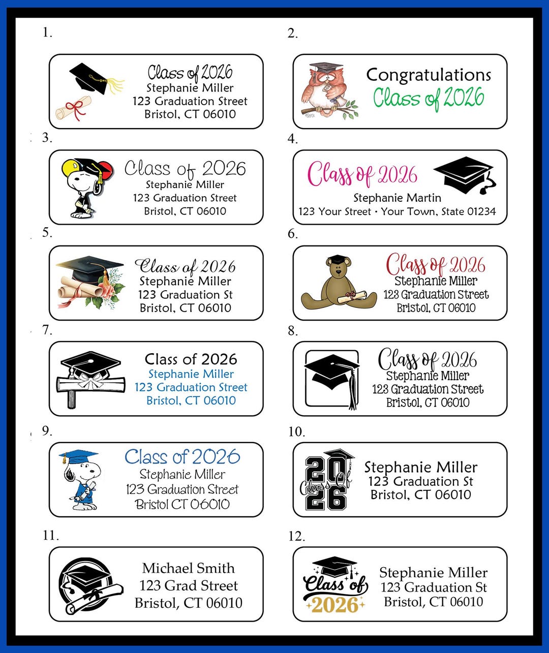 Personalized Graduation Party Labels: Class of 2026, Invitation or ...