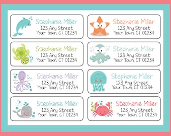 OCEAN LIFE Return ADDRESS Labels, Sea Life, Sets of 30, Personalized