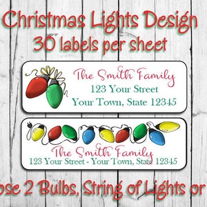 Gepersonaliseerde kerstverlichting adreslabels, sets van 30 labels, ideaal voor kerstkaarten
