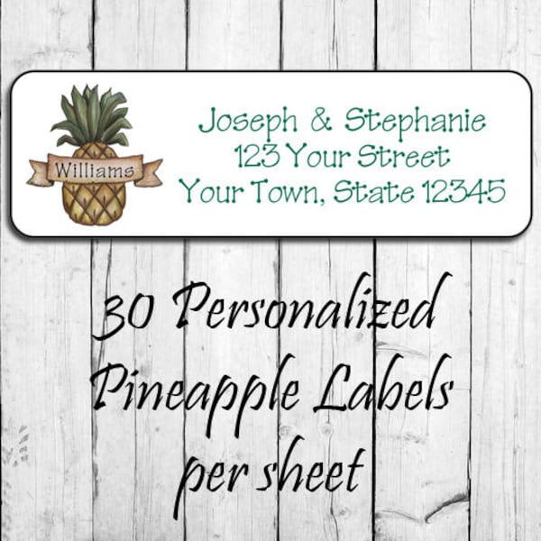 PINEAPPLE Family Name Return ADDRESS Labels, Colonial, Sets of 30, Personalized