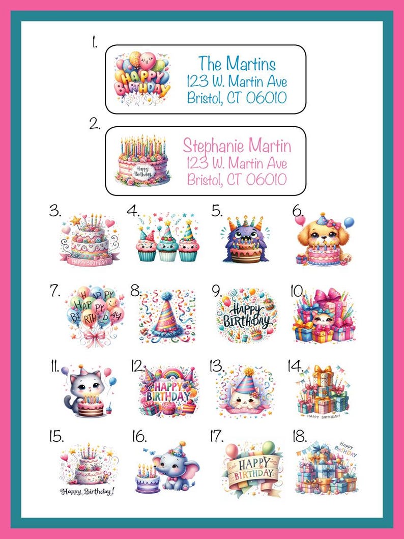 Gift Number Labels Personalized Birthday Theme Labels: Party Favor Stickers (30 per Sheet ...