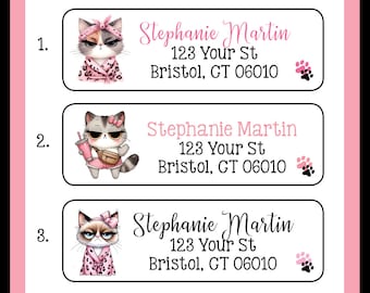 Personalized ADDRESS Labels ATTITUDE CAT, Property of, Sets of 30 Personalized Return Labels, Diva Kitty