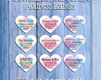 HEART Shape Labels, Property of, ADDRESS Labels, Sets of 15 Personalized Labels, Watercolor Splash