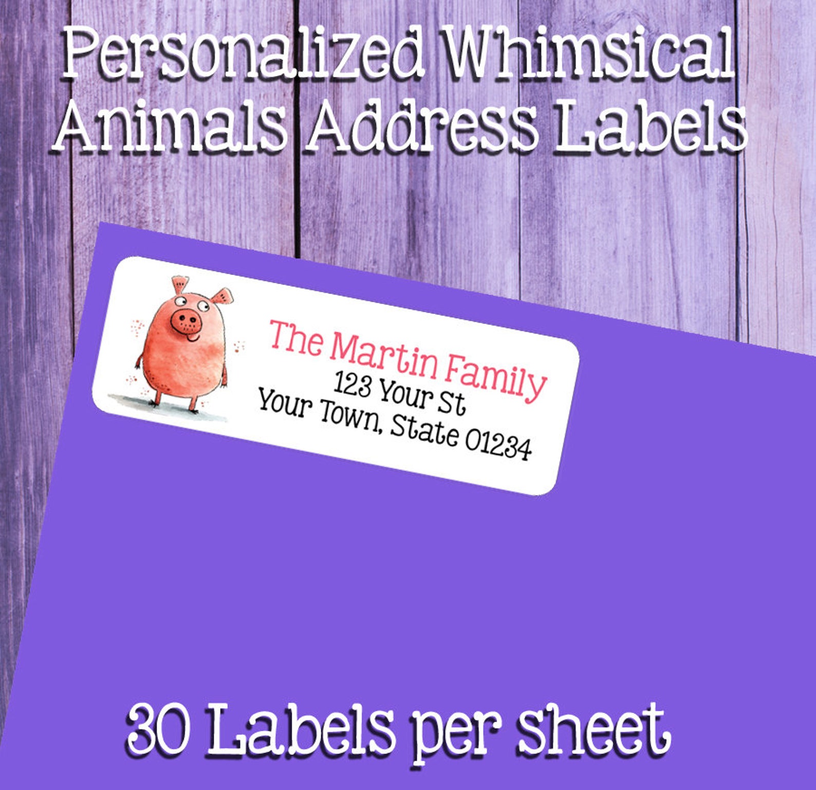 Whimsy Labels Personalized Whimsical Animals Address Labels, Set of 30 - Etsy