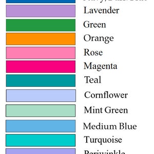 Op de afbeelding: Een kleurenkaart met 15 verschillende kleuren, waaronder rood, cyaan, donkerblauw, lavendel, groen, oranje, roze, magenta, teal, korenbloemblauw, mintgroen, middelblauw, turquoise, periwinkle, bordeauxrood en paars.