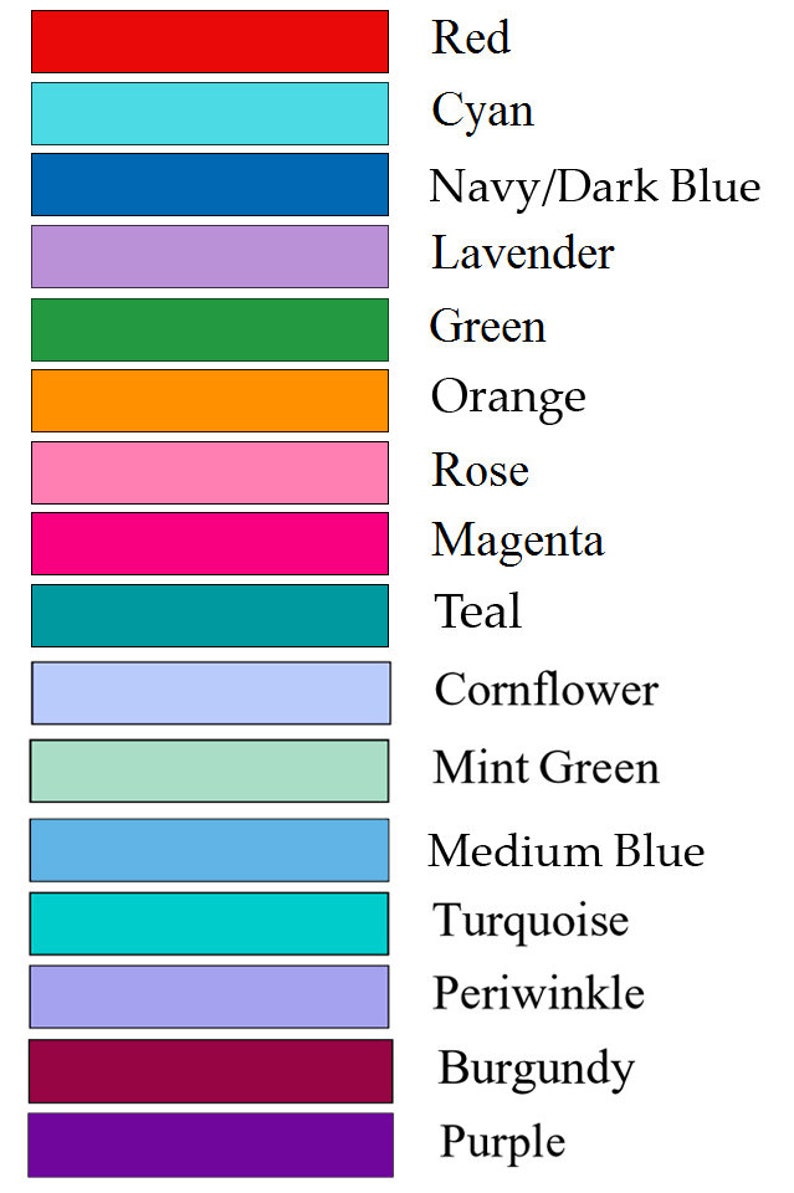 Op de afbeelding: Een kleurenkaart met 15 verschillende kleuren, waaronder rood, cyaan, donkerblauw, lavendel, groen, oranje, roze, magenta, teal, korenbloemblauw, mintgroen, middelblauw, turquoise, periwinkle, bordeauxrood en paars.