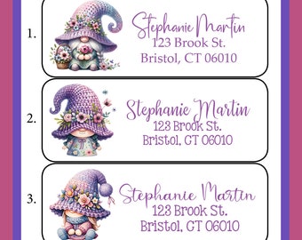 PURPLE Spring GNOMES Labels, Property of, ADDRESS Labels, Sets of 30 Personalized Labels