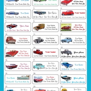 Personalized ADDRESS Labels CLASSIC CARS, Muscle Cars, Retro Cars, Sets of 30, Return Labels