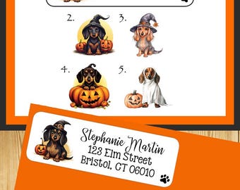 Étiquettes d'adresse personnalisées Teckel d'Halloween (Ensemble de 30)