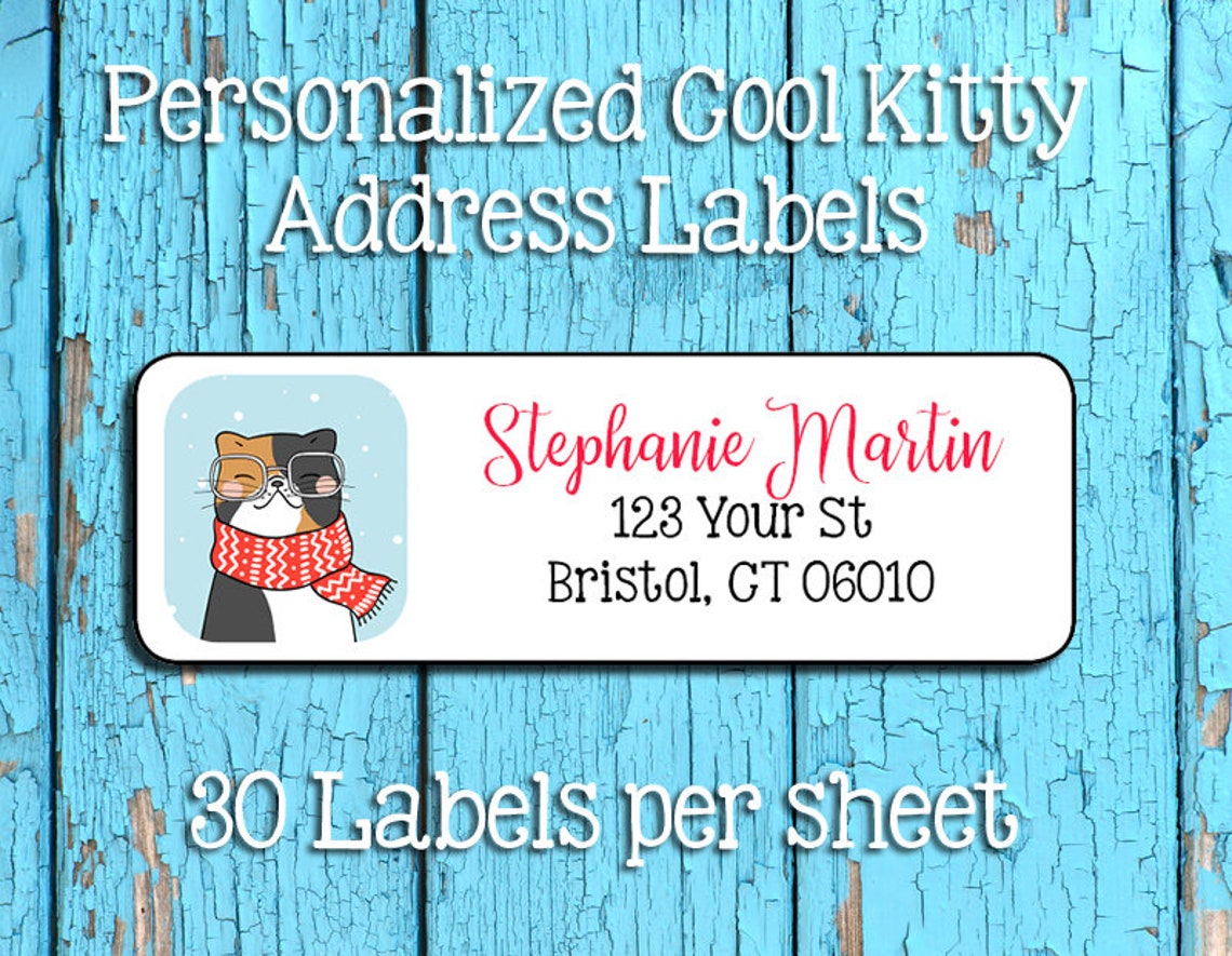 COOL KITTY Return Address Labels Hip Cat With Glasses CAT Etsy