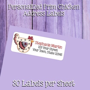 Prim Country Chicken Address Labels and/or Matching Seals, Sets of 30, Personalized Labels
