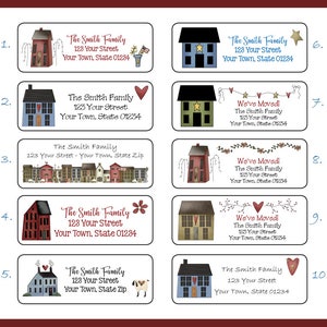 Etiquetas de dirección de retorno Saltbox Country House, juegos de 30, cambio de dirección, mudanza, personalizadas