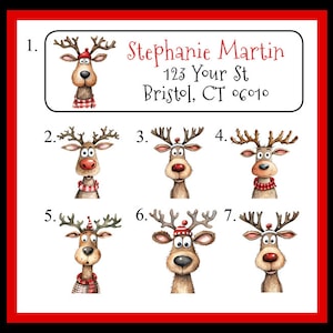 Gepersonaliseerde Silly Reindeer kerstadresetiketten Sets van 30 etiketten, gepersonaliseerde retouretiketten