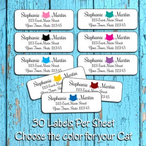 Cat Face Return Address Labels, Sets of 30, Personalized, Clear or White Matte