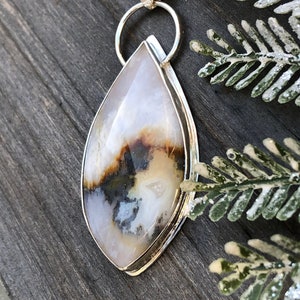 23-020 / Graveyard Point Plume Agate Necklace / Natural Stone and Silver Necklace / Moody Gray and Orange Pendant / Burning Ember Pendant