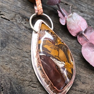 22-103 /  Goldfield Chalcedony Necklace in Silver and Copper Setting / Natural Stone and Mixed Metals Necklace / Secret Crystals Pendant
