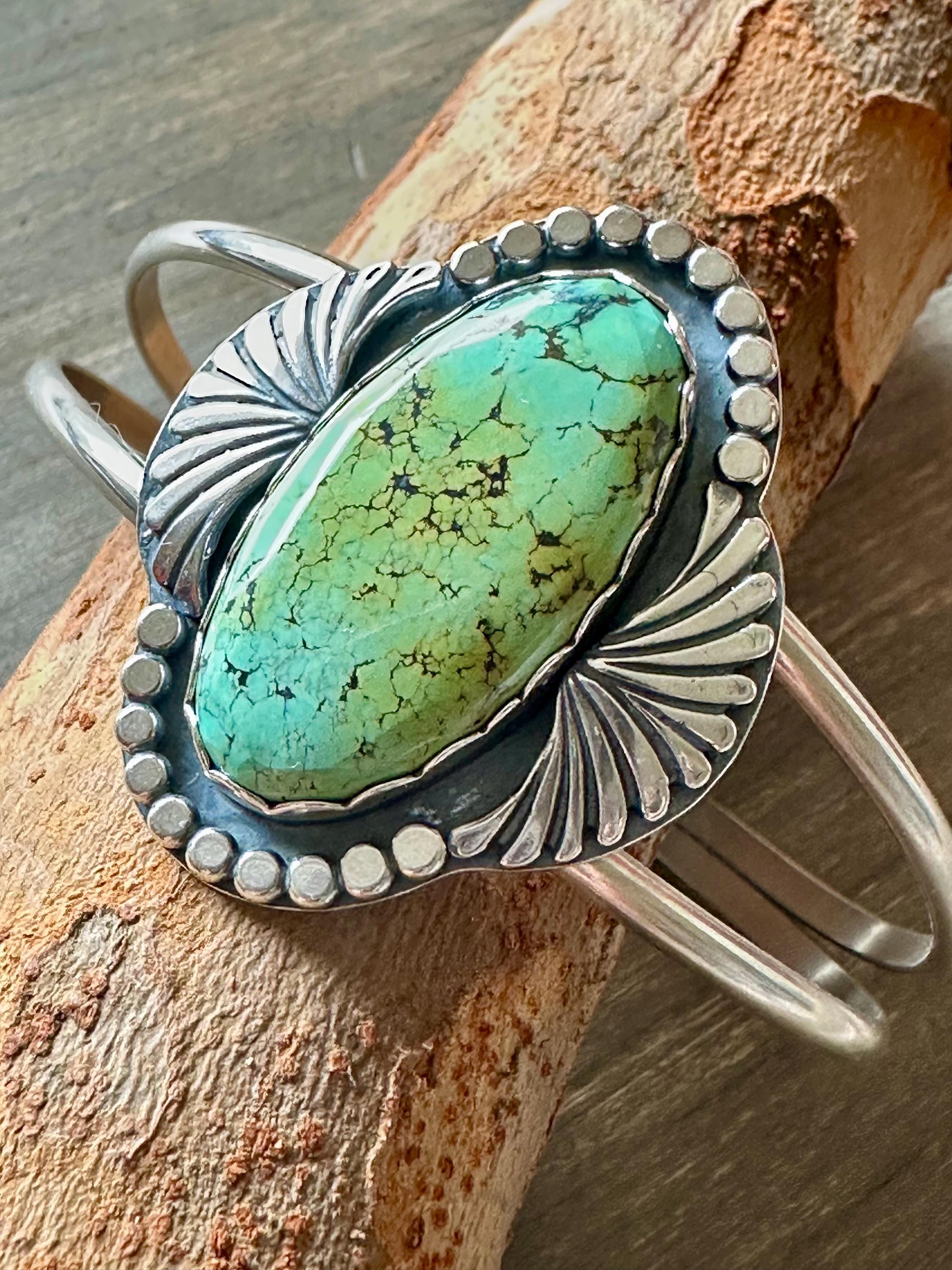25-032 / Quingu Turquoise and Silver Cuff for Large Wrist