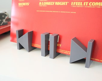 Media Controls LP Vinyl Holder | Pause Forward Back Buttons | Double Single 12 Inch Record Display Stand