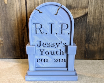 Custom Tombstone Table Décor | RIP 20s 30s Birthday Cake Topper | Personalized Halloween Party Gravestone Decoration Youth Funeral Headstone