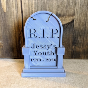 Custom Tombstone Table Décor | RIP 20s 30s Birthday Cake Topper | Personalized Halloween Party Gravestone Decoration Youth Funeral Headstone