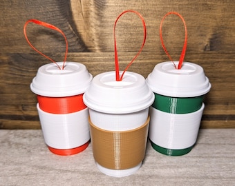 Coffee Cup Christmas Tree Ornament | 3D Printed Custom Colors
