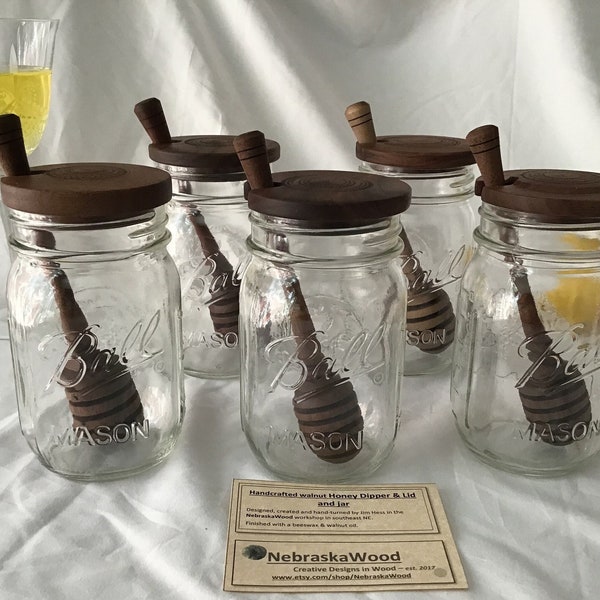 Honey jar and dipper - handmade in Nebraska, honey storage jar