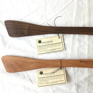 Long wooden kitchen stirrer and spatula; Works in either hand; Handmade in Nebraska