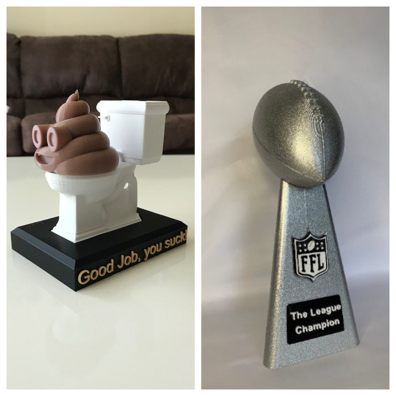 Last Place and First Place Fantasy Football Trophies, 3D Printed with