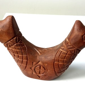 wood sculpture dual unity bird hand carved antiques pear symbol of vigilance