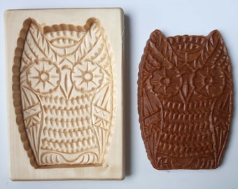 wooden gingerbread mold old owl hand carved linden cookie mold