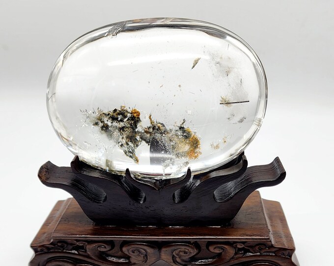 AAA Garden Quartz Freeform with Sandalwood Stand: Rainbow Crystal Statement Piece