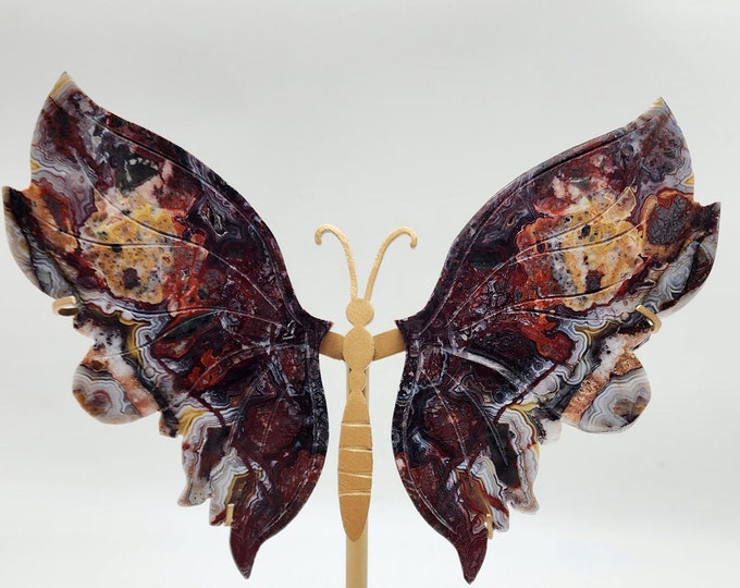 Mexican Agate Butterfly Wings with Stand: Gemstone Collector Gift