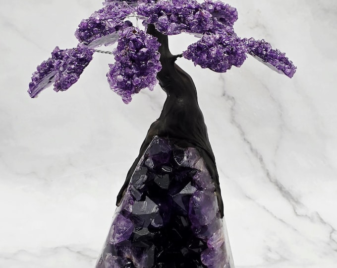 XL Uruguay Amethyst Cluster Tree | 15 Leaf Amethyst Bonsai | Large Crystal Tree Sculpture | Statement Amethyst Décor