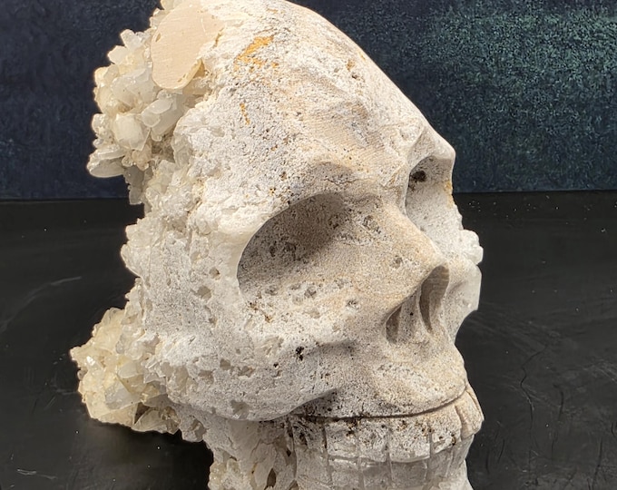 Hand Carved Clear Quartz Skull Cluster Sculpture | Natural Crystal Cave Display