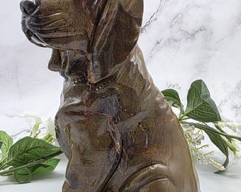 Large Mountain Jasper Dog Statue Figure, Hand Carved Crystal Dog, Home Decor, Pet Memorial Statue, Dog Lover Gift, Grounding Stone Dog