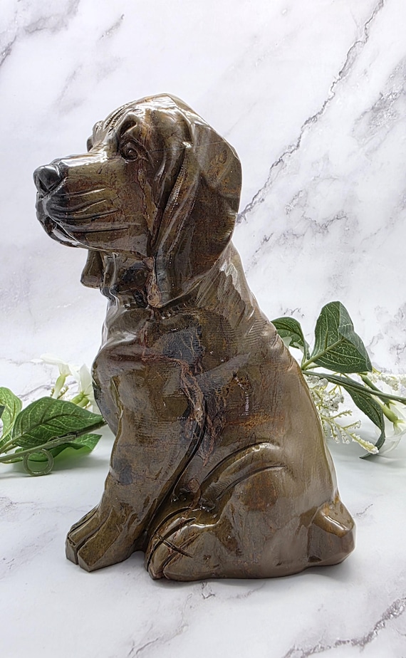 Large Mountain Jasper Dog Statue Figure, Hand Carved Crystal Dog, Home Decor, Pet Memorial Statue, Dog Lover Gift, Grounding Stone Dog