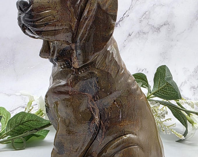 Large Mountain Jasper Dog Statue Figure, Hand Carved Crystal Dog, Home Decor, Pet Memorial Statue, Dog Lover Gift, Grounding Stone Dog