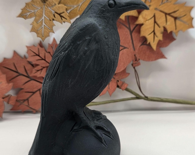 Hand-Carved Raw Black Obsidian Crow Figurine, Matte Stone Bird, Gothic Decor