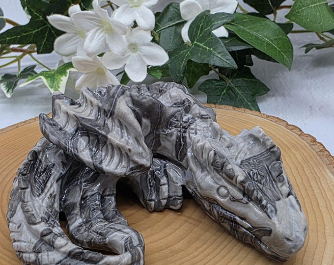 Picasso Jasper Sleeping Dragon Hand Carved Crystal, Laying Down Dragon Figurine, Protection Gift