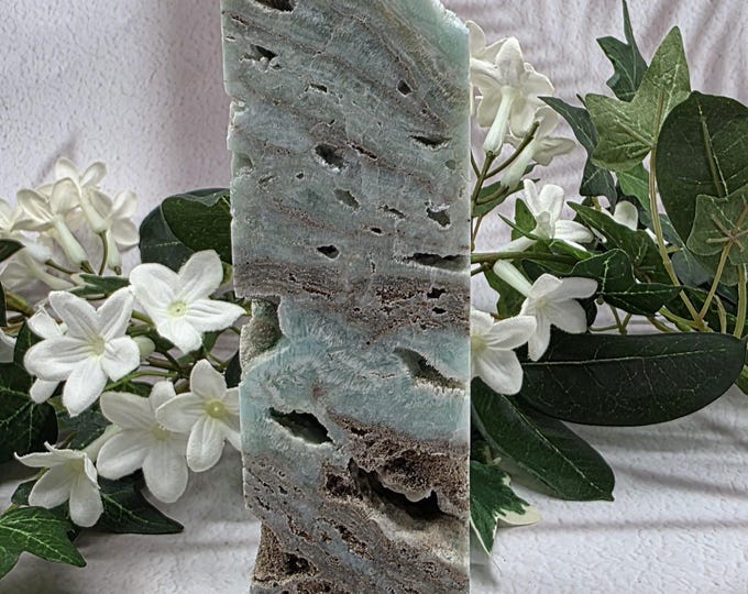 Hemimorphite Standing Freeform Monolith, Ocean Blue Crystal Statement Piece, Natural Hemimorphite Decor, Healing Stone Specimen