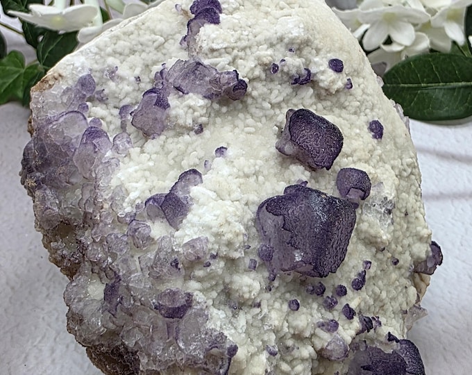 Large Fluorite on Barite Cabinet Specimen – Purple Cubic Crystals – 3 lb Natural Mineral - Raw