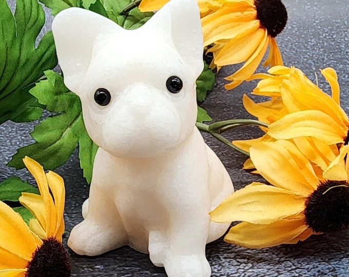 Hand-Carved White Jade French Bulldog: Crystal Dog Decor