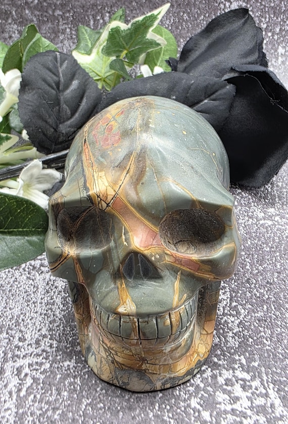 Cherry Creek Jasper Skull Carving Hand Carved Crystal Skull for Grounding Protection And Energy Work  2lb 4oz Jasper Crystal Decor, Reiki