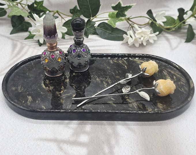 Fireworks Stone Oval Tray Anthophyllite Garnet Crystal Vanity Perfume Jewelry Display Altar Decor