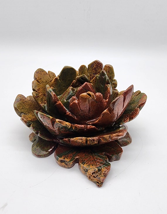 Ocean Jasper Hand Carved Lotus Flower Large Statement Piece, Gemstone Lotus Large, Beautiful Gift, Positivity Energy, Mothers Day Gift